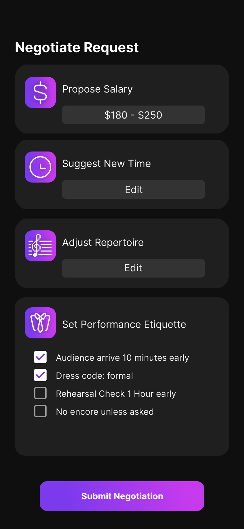 Performer - Negotiate Request