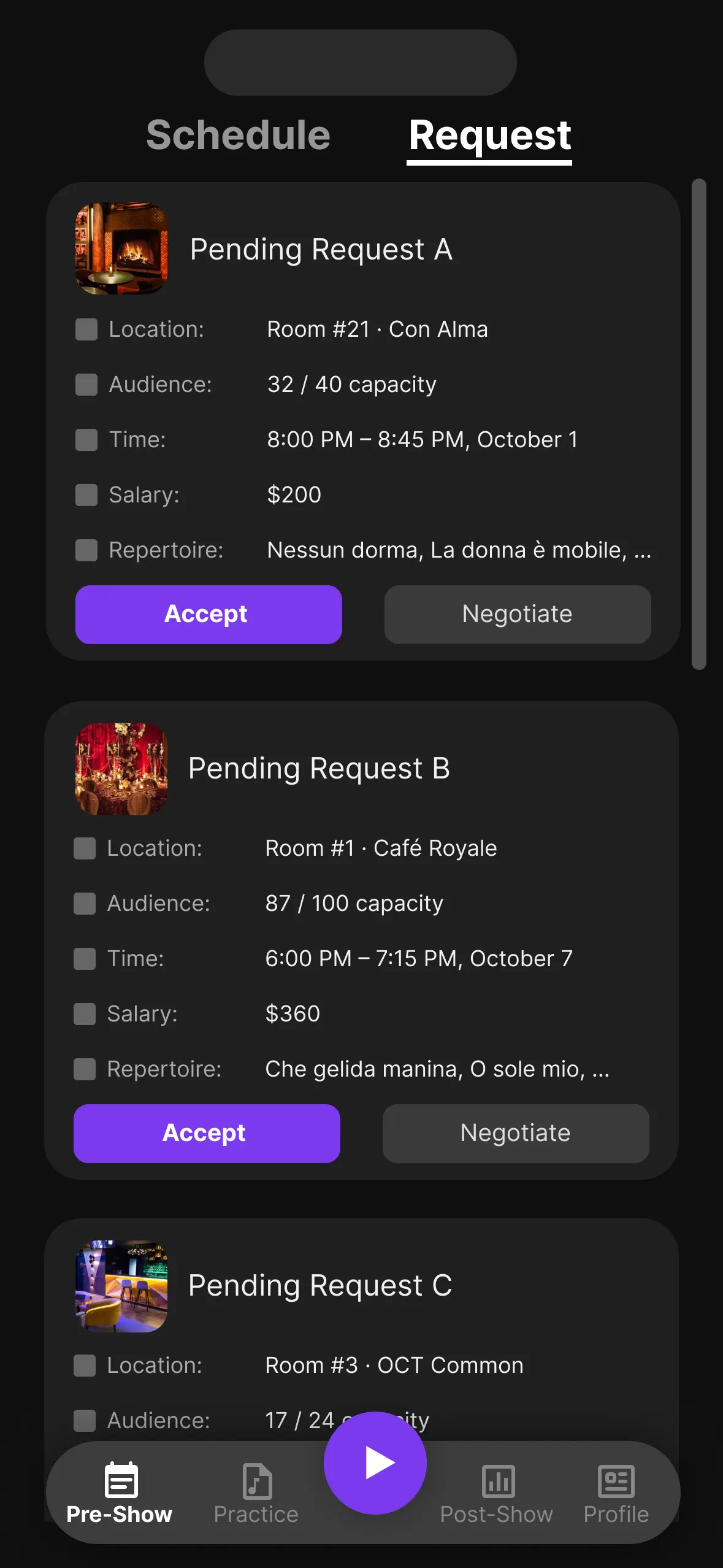 Performer - Schedule